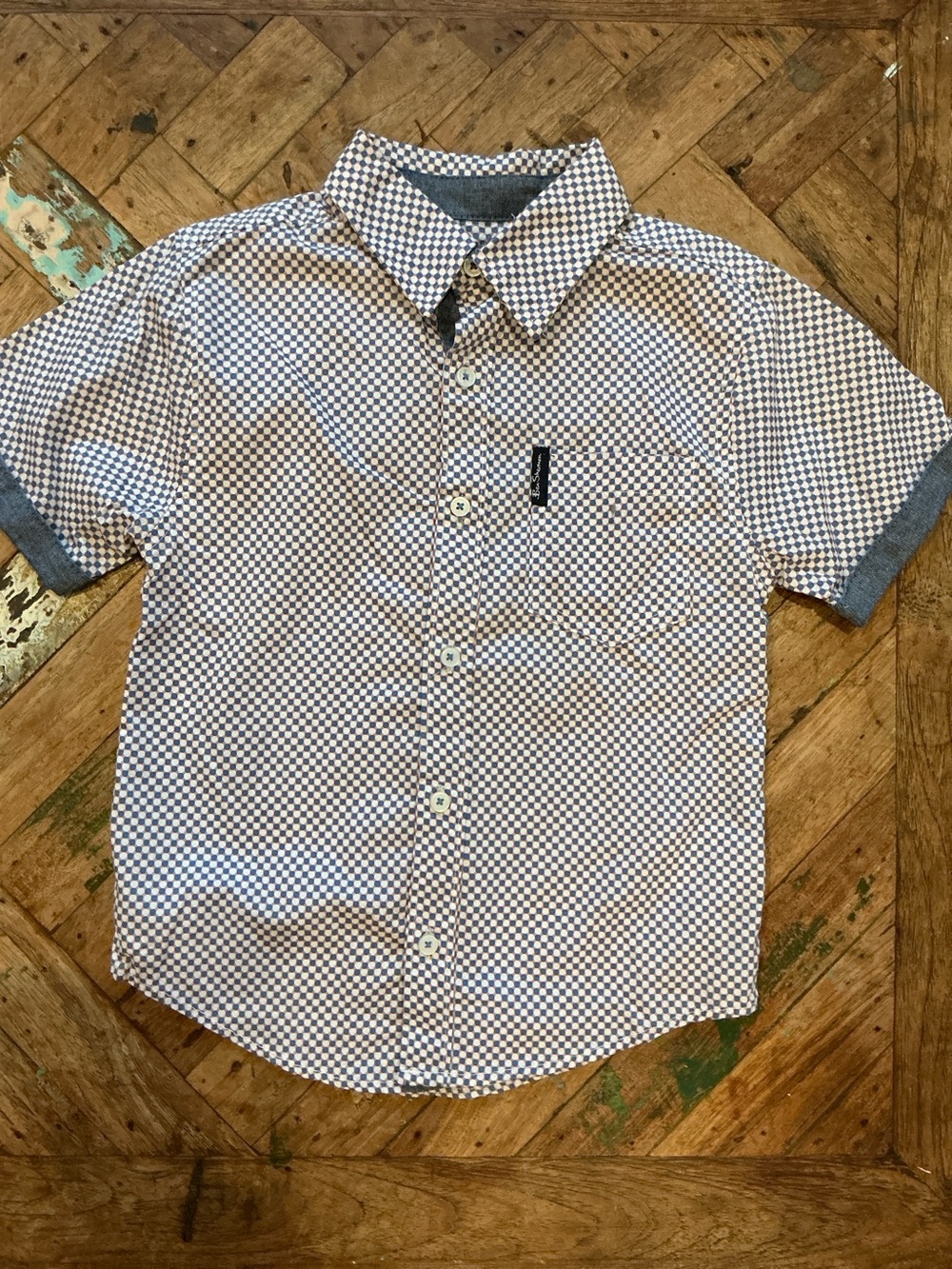 Boys Short-Sleeve Check Button-Up Shirt - Blue/White
